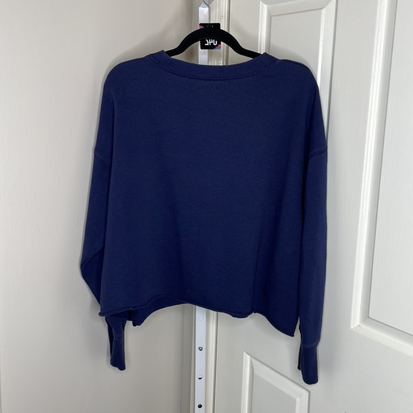 aerie Oversized Crew Neck Distressed Sweatshirt Navy Blue - Picture 3 of 8